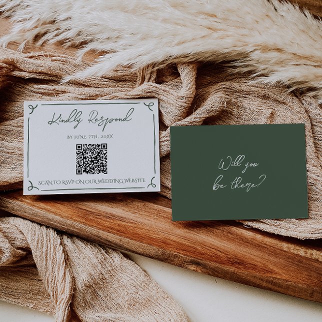 Mörk Mossgrön Whimsical Boho QR-kod Bröllop  OSA Kort (Skapare uppladdad)