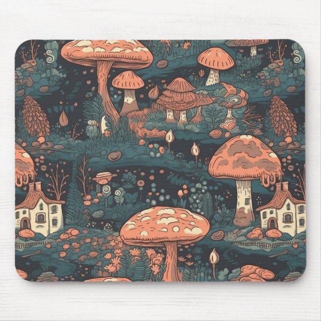 Mörk Mushroom Forest Village Mouse Pad Musmatta (Framsidan)