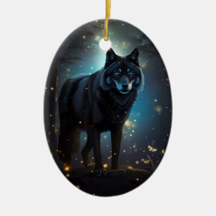 Mörk Mysterious Black Varg Julgransprydnad Keramik