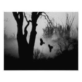 Mörk Mysterious Forest Kråkas Fototryck