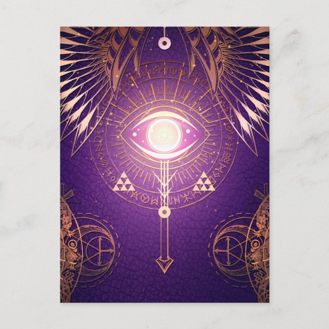 Mörk Mystical Öga of Eternity Occult Symbol Lila  Vykort (Framsida)