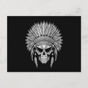 Mörk Native Sugar Skull med headdress Vykort