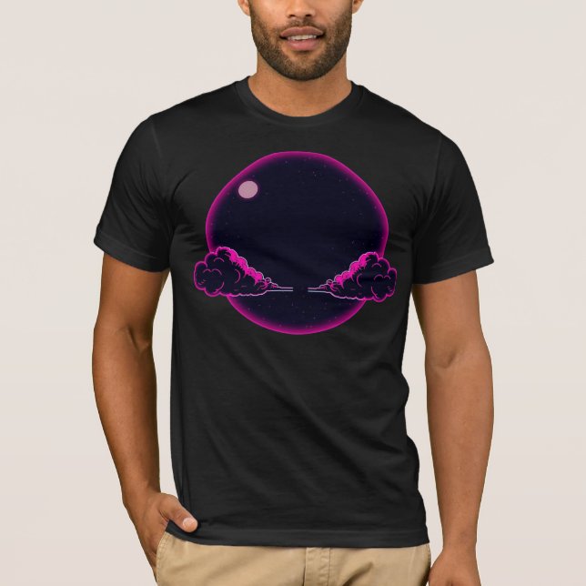 Mörk natt Estetiska Rosa Moln Måne Design T Shirt (Framsida)