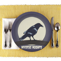 Mörk Natt Moonlight Malevolent Kråka Papper Plate