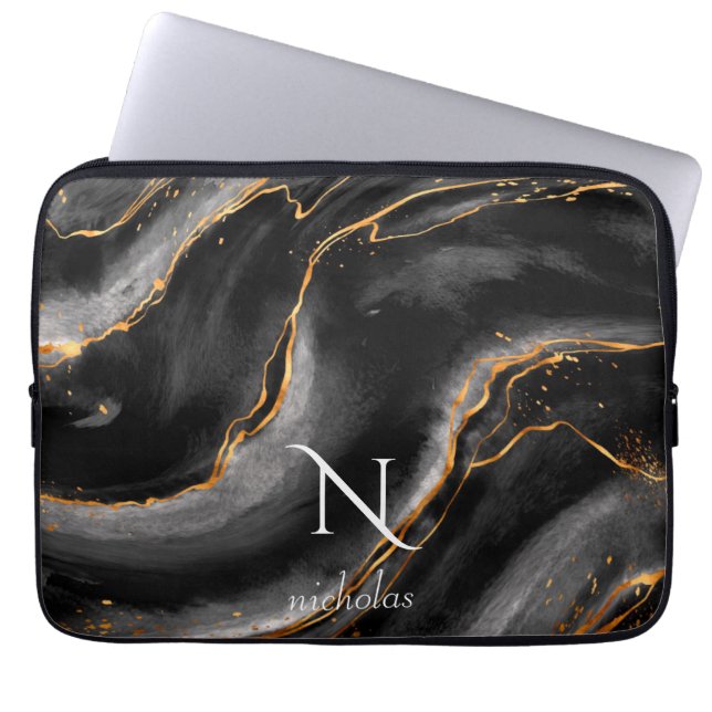 Mörk Natten Guld Glitter Marble Anpassade Laptop Fodral (Framsidan)