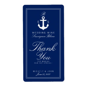 Mörk Nautical Monogram Bröllop Vin Anpassningsbar  Fraktsedel