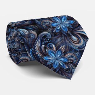 Mörk Navy Azure Blå Svart Paisley Konst Mönster Slips