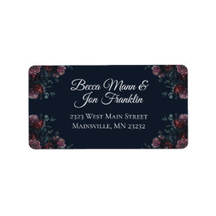 Mörk Navy Blue Blommigt Elegant bröllop Maroon Mau Adressetikett