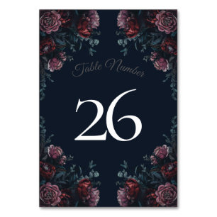 Mörk Navy Blue Blommigt Elegant bröllop Maroon Mau Bordsnummer