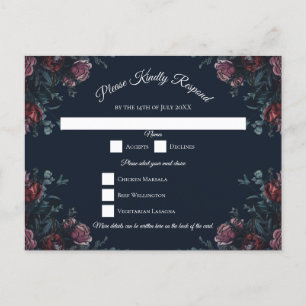 Mörk Navy Blue Blommigt Elegant bröllop Maroon Mau Helg Vykort
