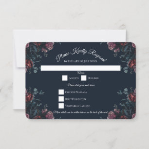 Mörk Navy Blue Blommigt Elegant bröllop Maroon Mau Inbjudningar