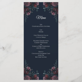 Mörk Navy Blue Blommigt Elegant bröllop Maroon Mau Meny