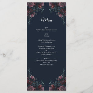 Mörk Navy Blue Blommigt Elegant bröllop Maroon Mau Meny