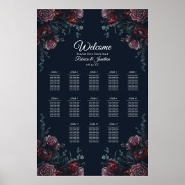 Mörk Navy Blue Blommigt Elegant bröllop Maroon Mau Poster