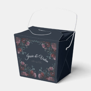 Mörk Navy Blue Blommigt Elegant bröllop Maroon Mau Presentaskar