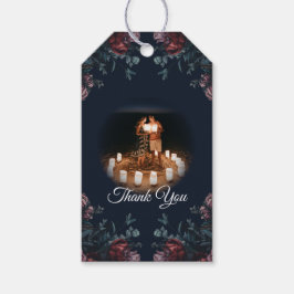 Mörk Navy Blue Blommigt Elegant bröllop Maroon Mau Presentetikett