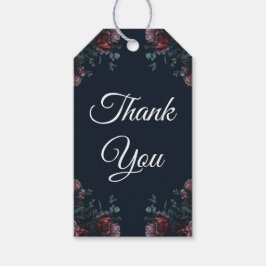 Mörk Navy Blue Blommigt Elegant bröllop Maroon Mau Presentetikett