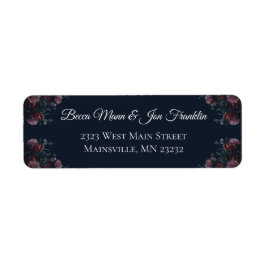 Mörk Navy Blue Blommigt Elegant bröllop Maroon Mau Returadress Etikett