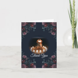 Mörk Navy Blue Blommigt Elegant bröllop Tack Kort