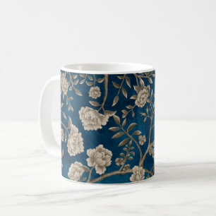 Mörk Navy Blue Chinoiserie Flowers & Greenery Kaffemugg