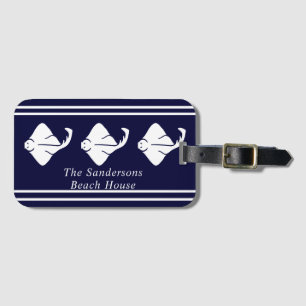 Mörk Navy Blue Coastal Nautical Stingray Manta Ray Bagagebricka