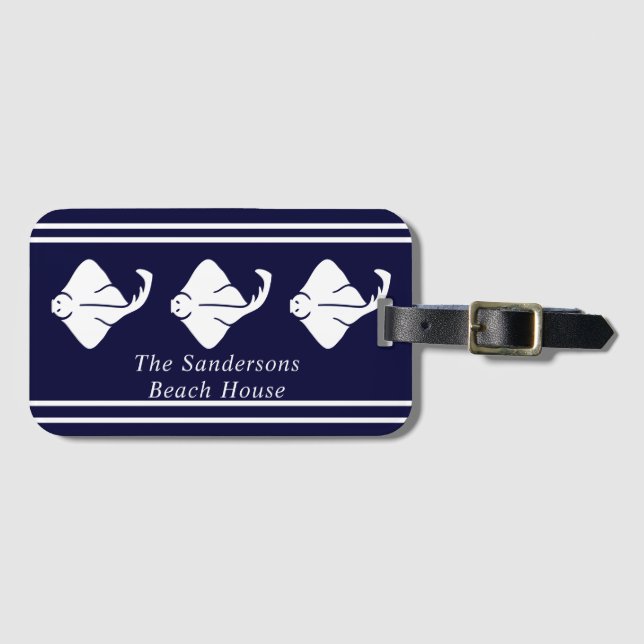 Mörk Navy Blue Coastal Nautical Stingray Manta Ray Bagagebricka (Framsida horisontal)