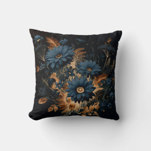 Mörk Navy Blue & Guld Rustic Blommigt Glam Boho Kudde