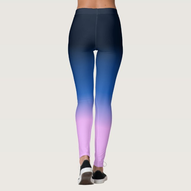 Mörk Navy Blue Lilac Lavender Light Lila Ombre Leggings (Baksida)