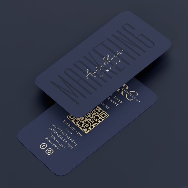 Mörk Navy Blue Professionell Marknadsföring Monogr Visitkort (Dark Navy Blue Professional Marketing Monogram Business Card
)