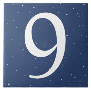 Mörk Navy Blue Starry Night House Number 9 Nio Kakelplatta