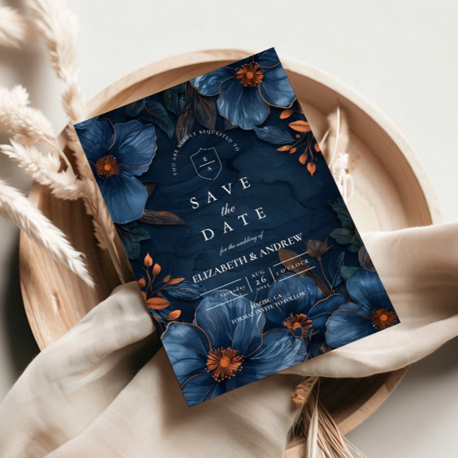 Mörk Navy Botanisk Romantik Spara Datumet (Skapare uppladdad)