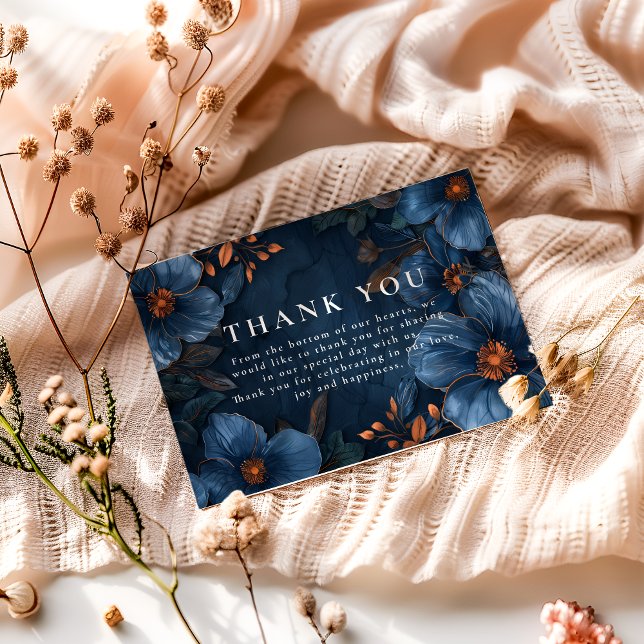 Mörk Navy Botanisk Romantik Tack Kort (Skapare uppladdad)