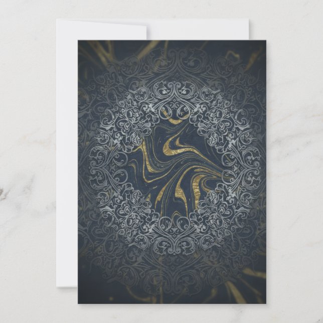 Mörk Navy Guld Lyx Abstrakt Mandala Konst Inbjudningar (Framsida)