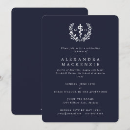 Mörk Navy MD Asclepius + Laurel Wand Studenten Inbjudningar