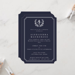 Mörk Navy MD Asclepius + Laurel Wand Studenten Inbjudningar