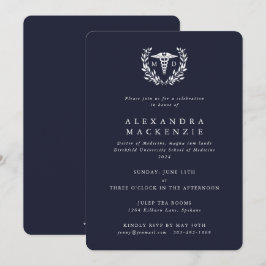 Mörk Navy MD Caduceus+Laurel Wand Studenten Inbjudningar