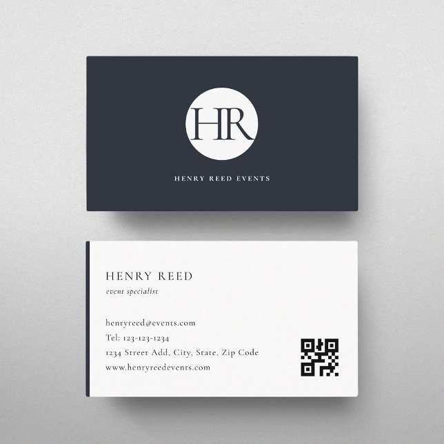 Mörk Navy Monogram Logotyp QR-kod Visitkort (Skapare uppladdad)
