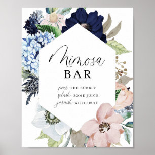 Mörk Navy och Blush Blommig Ram Mimosa Bar Poster