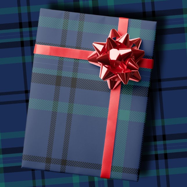 Mörk Navy och Teal Mörk Tartan Jul Presentpapper (Skapare uppladdad)