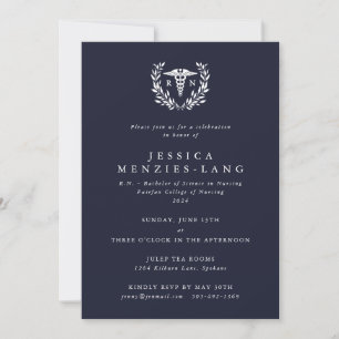 Mörk Navy Regified Nurse Caduceus+Laurel Wand Inbjudningar
