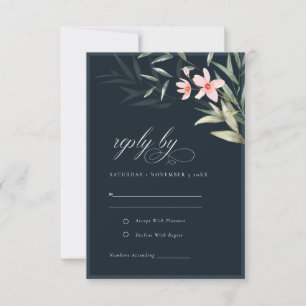 Mörk Navy Rustic Greenery Blommigt Bröllop OSA Kort