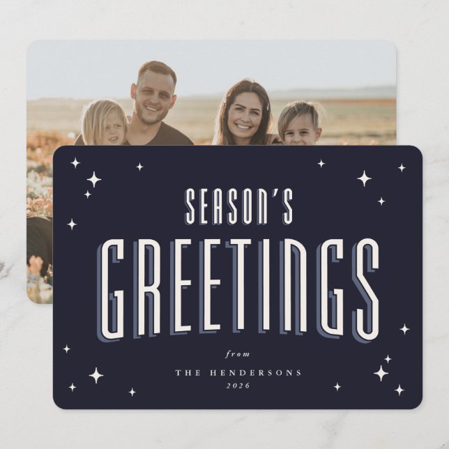 Mörk Navy Season's Greetings Retro Stars Photo Julkort (Fram/baksida)
