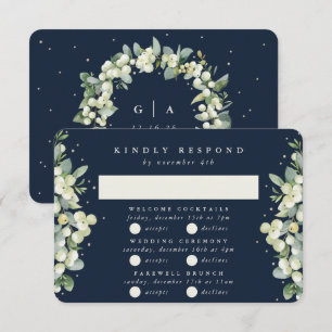 Mörk Navy Snowberry+Eucalyptus Bröllop Multi-Event OSA Kort
