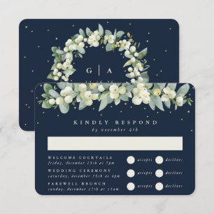 Mörk Navy Snowberry+Eucalyptus Bröllop Multi-Event OSA Kort