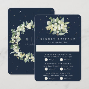 Mörk Navy Snowberry+Eucalyptus Bröllop Multi-Event OSA Kort