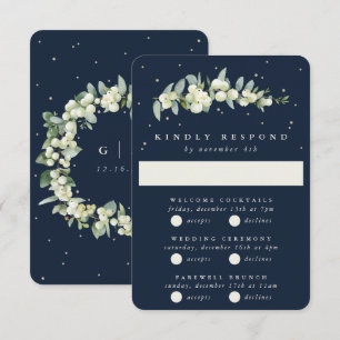 Mörk Navy Snowberry+Eucalyptus Bröllop Multi-Event OSA Kort