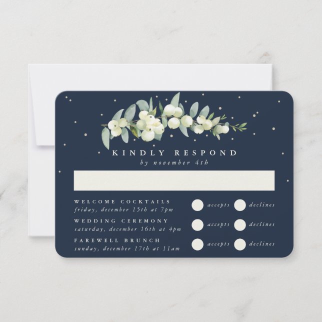 Mörk Navy Snowberry+Eucalyptus Bröllop Multi-Event OSA Kort (Framsida)