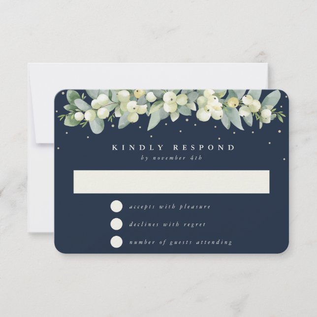 Mörk Navy Snowberry+Eucalyptus Garland Bröllop OSA Kort (Framsida)
