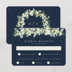 Mörk Navy Snowberry+Eucalyptus Garland Bröllop OSA Kort