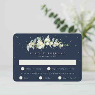 Mörk Navy Snowberry+Eucalyptus Stem Winter Wedding OSA Kort